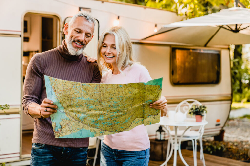 Couple mapping their travel plan